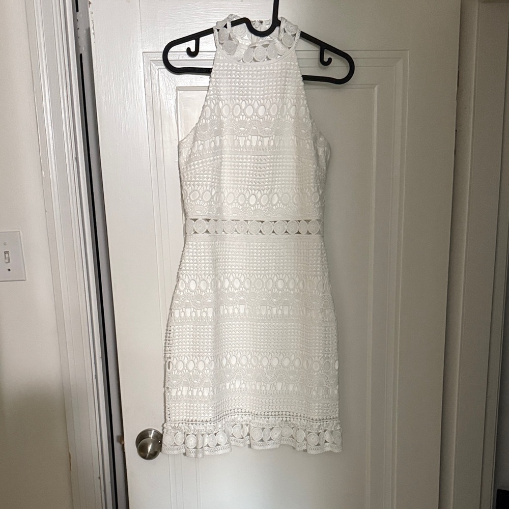 Elegant White Lace Halter Dress